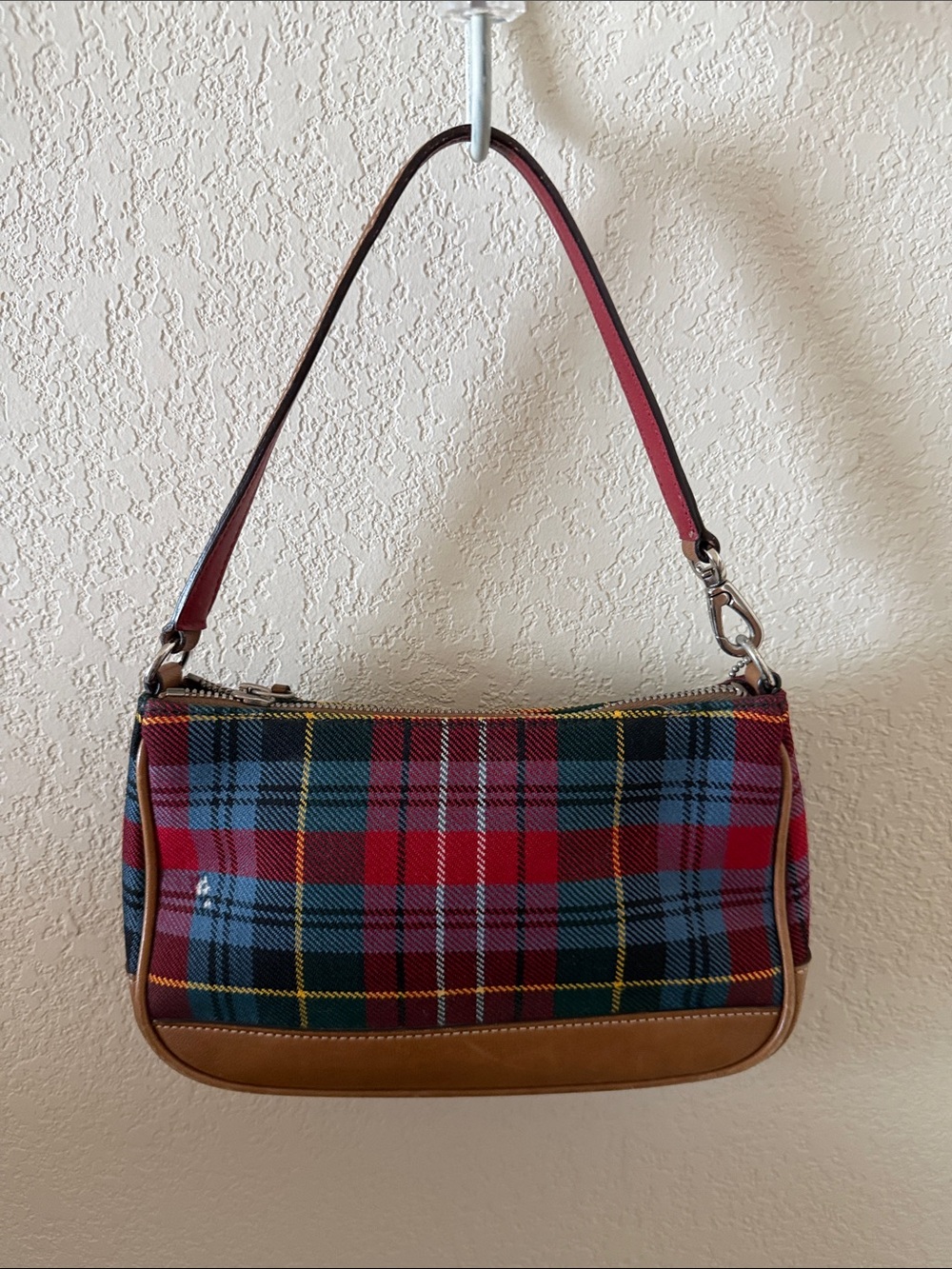 Coach Red & Blue Plaid Shoulder Bag with Tan Trim - Picture 2 of 11